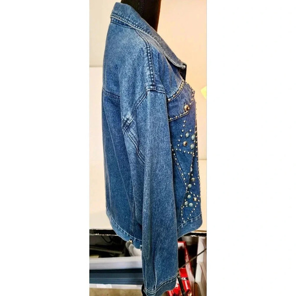 Vintage I.B. Diffusion Denim Jean Jacket Silver & Turquoise Studs Size 1… - Picture 7 of 14